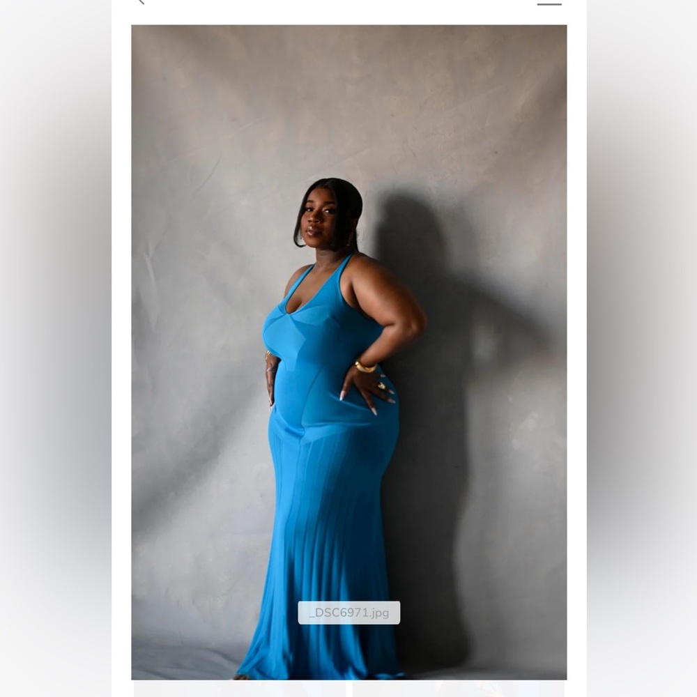 Hanifa Blue Sleeveless Scoop Neck Bodycon Gown